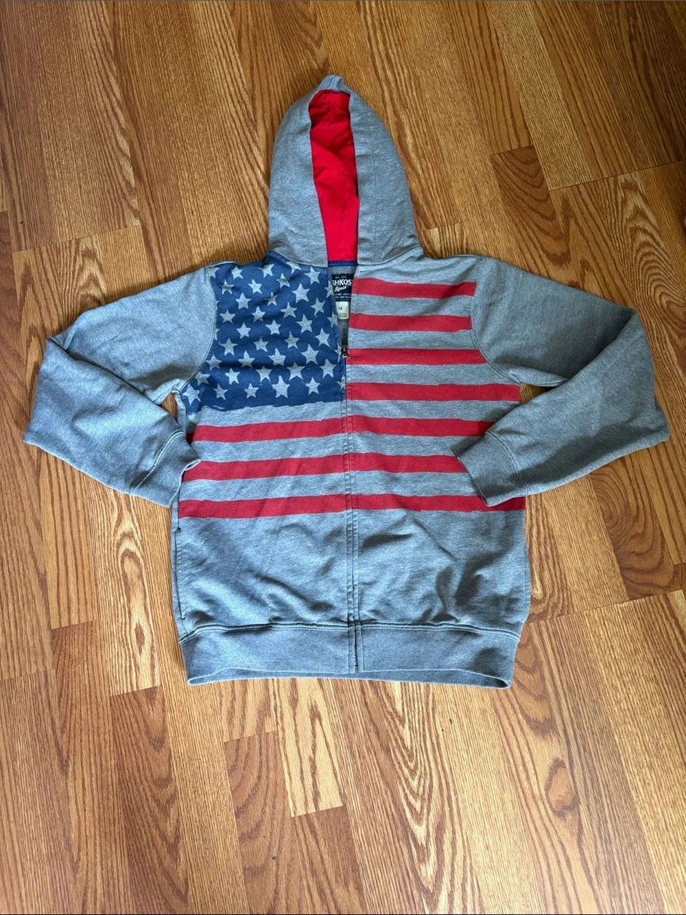 OshKosh B'gosh Grey Hoodie with Red & Blue American Flag